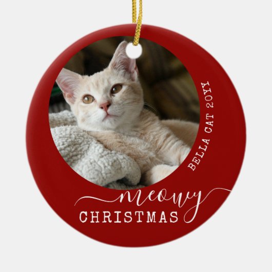 Personalisiert Cat Foto Meowy Weihnachten Einzigar Keramik Ornament (Vorne)