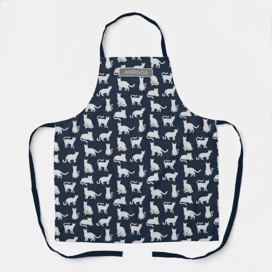 Personalisiert Cat Pattern Navy Blue Schürze (Vorderseite)