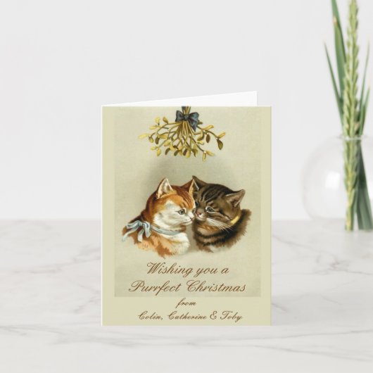 Personalisiert Cats Vintage Weihnachtskarte Feiertagskarte (Vorderseite)