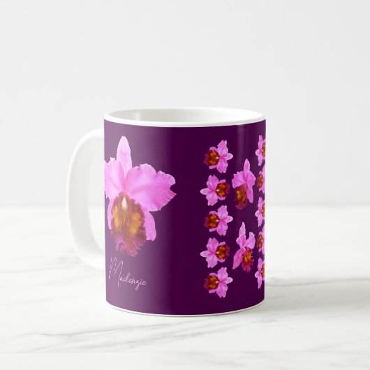 Personalisiert Cattleya Orchid Motif Kaffeetasse (Vorderseite Links)