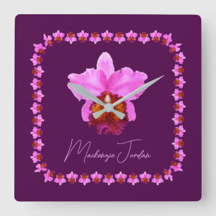 Personalisiert Cattleya Orchid Motif Quadratische Wanduhr