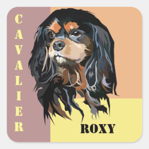 Personalisiert Cavalier King Charles Spaniel Stick Quadratischer Aufkleber
