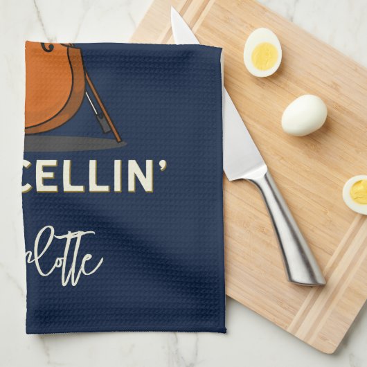 Personalisiert Cello Script Monogram Musiker Geschirrtuch (Viertel Falte)