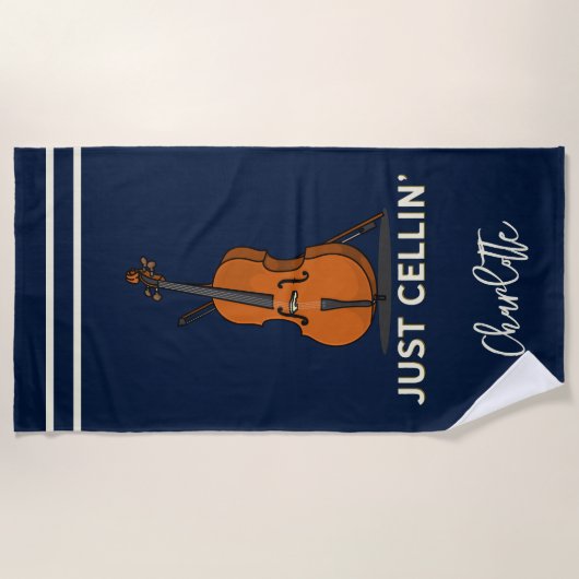 Personalisiert Cello Script Monogram Musiker Strandtuch (Vorderseite)