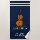 Personalisiert Cello Script Monogram Musiker Strandtuch (Vorderseite)