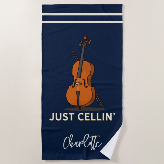 Personalisiert Cello Script Monogram Musiker Strandtuch (Vorderseite)