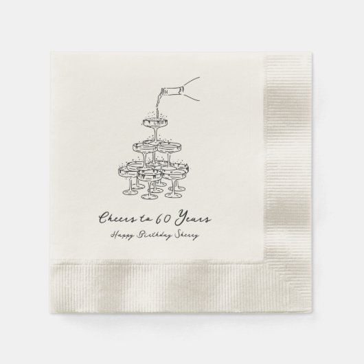 Personalisiert Champagne 60. Geburtstag Napkins Serviette (Vorderseite)