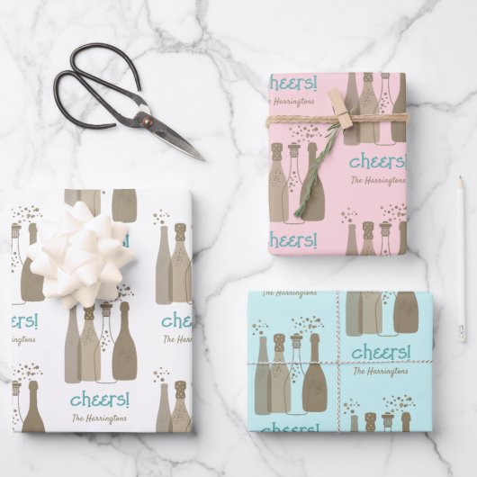 Personalisiert Champagner Weißrosa Aqua Retro Cool Geschenkpapier Set (Vorderseite)