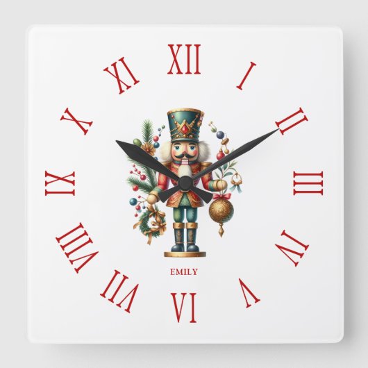 Personalisiert Charming Christmas Nutcracker Quadratische Wanduhr (Vorderseite)