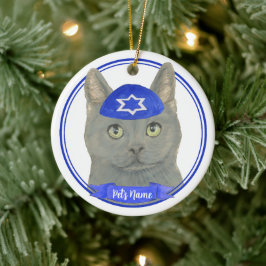 Personalisiert Chartreux Cat Yarmulke Blue White Keramik Ornament