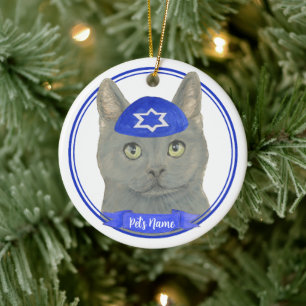 Personalisiert Chartreux Cat Yarmulke Blue White Keramik Ornament