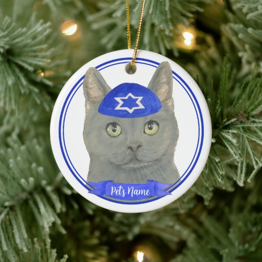 Personalisiert Chartreux Cat Yarmulke Blue White Keramik Ornament (Baum)
