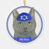 Personalisiert Chartreux Cat Yarmulke Blue White Keramik Ornament (Vorne)