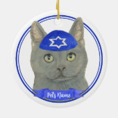 Personalisiert Chartreux Cat Yarmulke Blue White Keramik Ornament (Hinten)