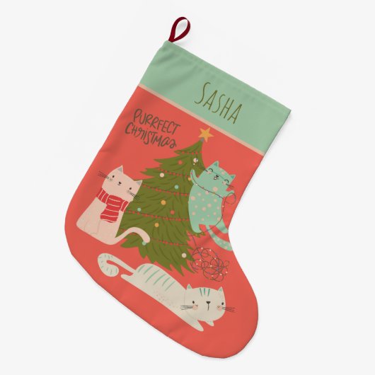 Personalisiert Chat Weihnachten Großer Weihnachtsstrumpf (Vorderansicht (hängend))