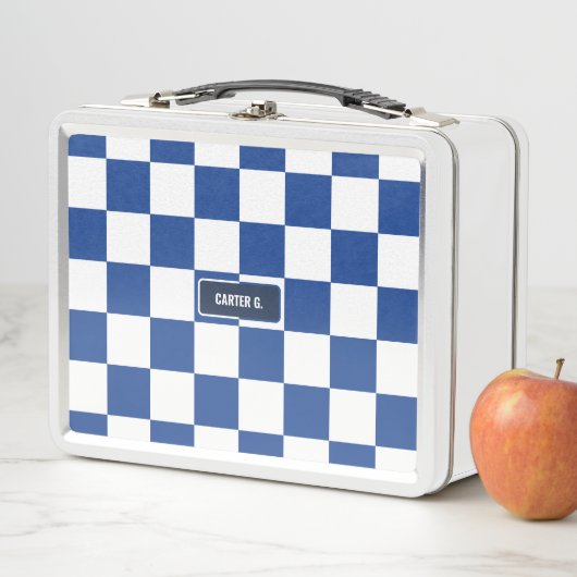 Personalisiert Checkered Fiesta Royal Blue Metall Brotdose (Beispiel)