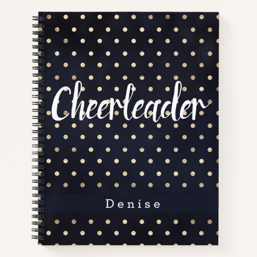 Personalisiert Cheerleader Navy Blue Gold Polka Do Notizblock (Vorderseite)