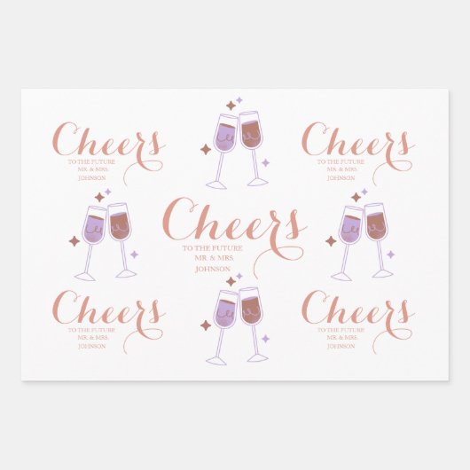 Personalisiert Cheers Script Wedding Geschenkpapier Set (Vorderseite 3)