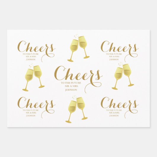Personalisiert Cheers Script Wedding Geschenkpapier Set (Vorderseite)
