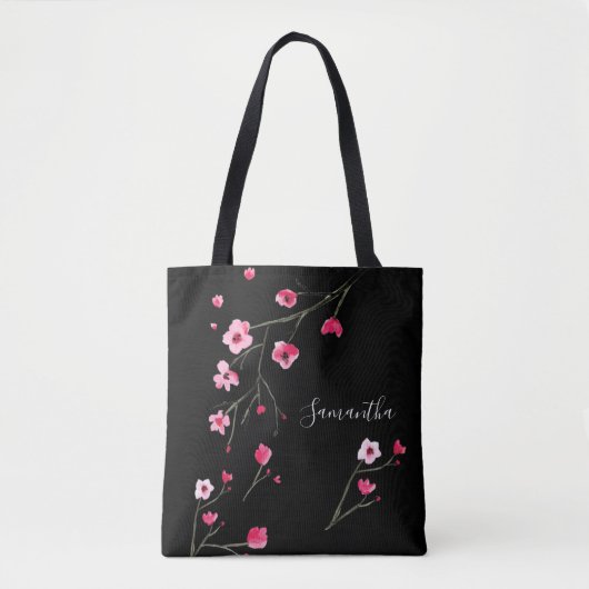 Personalisiert Cherry Blossom Black Tasche (Vorderseite)