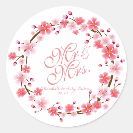 Personalisiert Cherry Blossom Wreath | SIEGEL Runder Aufkleber (Vorderseite)