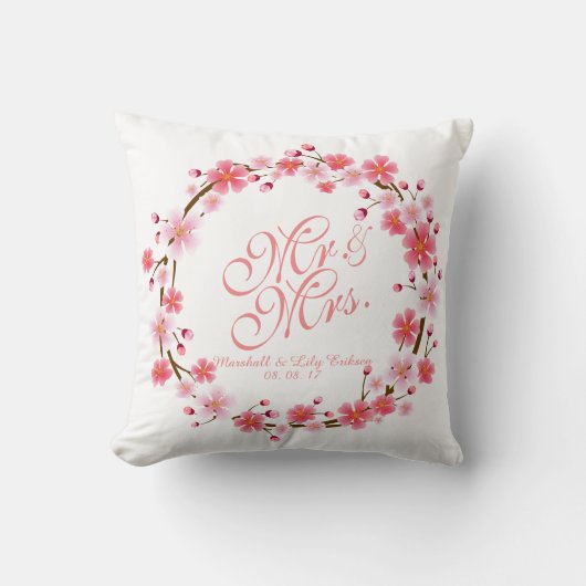 Personalisiert Cherry Blossom Wreath Wedding Pillo Kissen (Vorderseite)