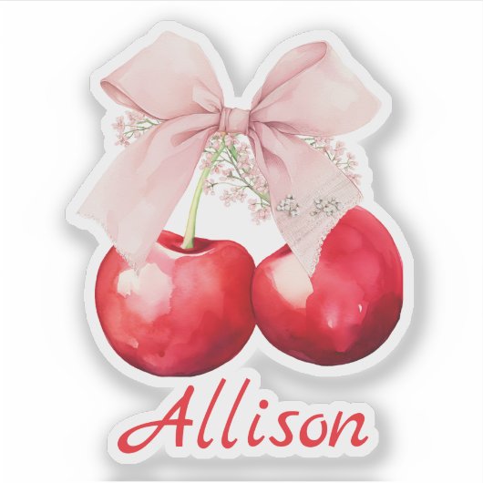 Personalisiert Cherry Coquette Rosa Bow Cut Aufkleber (Vorderseite)