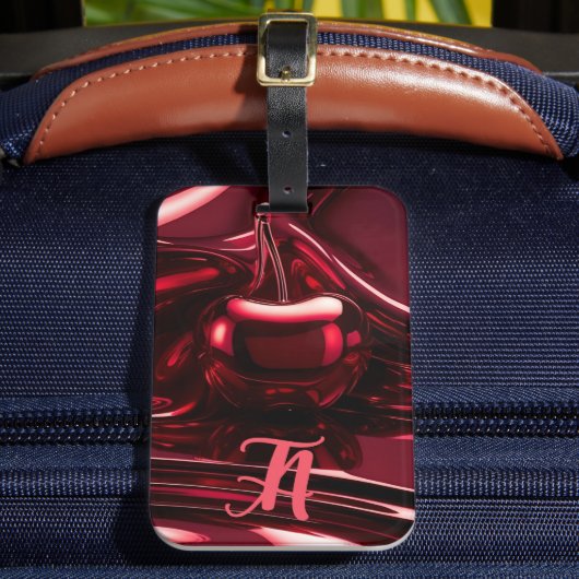 Personalisiert Cherry Red Initial Luggage Tag Gepäckanhänger (Vorderseite Insitu 2)