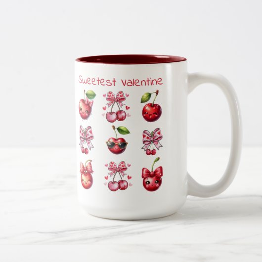 Personalisiert Cherry Sweetest Valentine Coquette Zweifarbige Tasse (Rechts)