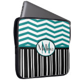 Personalisiert Chic aquamarine und schwarze Zickza Laptopschutzhülle (Vorne Rechts)