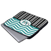 Personalisiert Chic aquamarine und schwarze Zickza Laptopschutzhülle (Vorne Knopf)