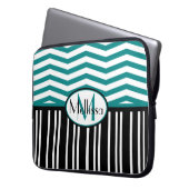 Personalisiert Chic aquamarine und schwarze Zickza Laptopschutzhülle (Vorderseite Links)
