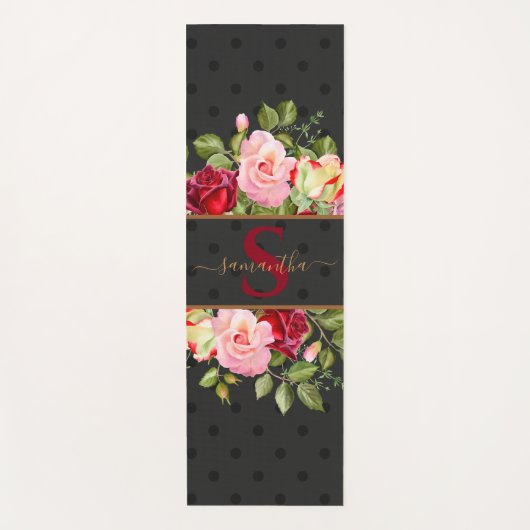 Personalisiert Chic Black Polka Dot und Rose Yogamatte (Vorderseite)