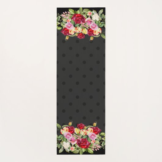 Personalisiert Chic Black Polka Dot und Rose Yogamatte (Rückseite)