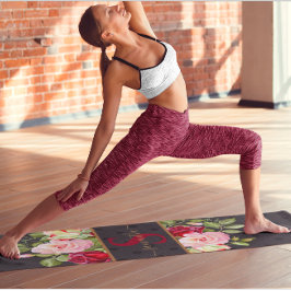 Personalisiert Chic Black Polka Dot und Rose Yogamatte