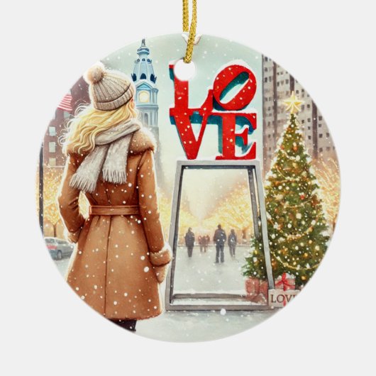 Personalisiert Chic Blonde-Frau in LIEBE Philly Keramik Ornament (Vorne)