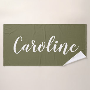 Personalisiert Chic Calligrafy Name Olive Green Badhandtuch Set