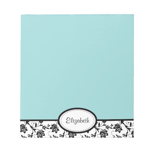 Personalisiert Chic Damask Floral Blue Notepad Notizblock (Vorderseite)
