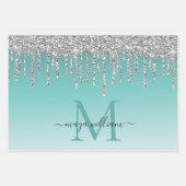 Personalisiert Chic Dusty Blue Glitzer Tropfens Gl Geschenkpapier Set (Vorderseite 3)