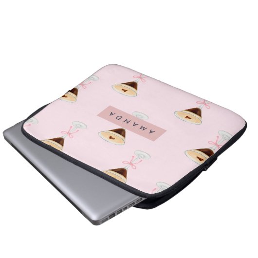 Personalisiert Chic Espresso Cocktail Muster Laptopschutzhülle (Vorne Knopf)