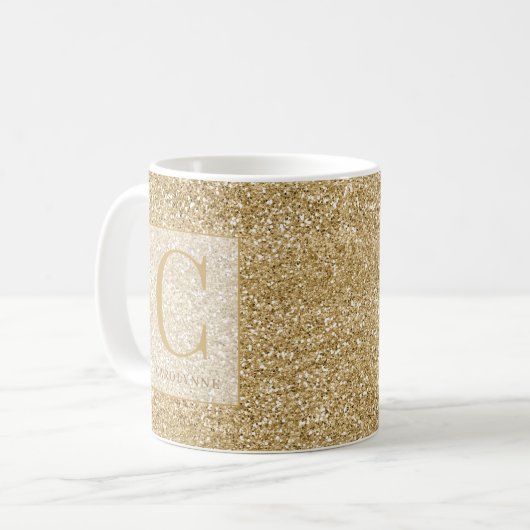 Personalisiert Chic Gold Glitzer Bling Monogram Kaffeetasse (Vorderseite Links)