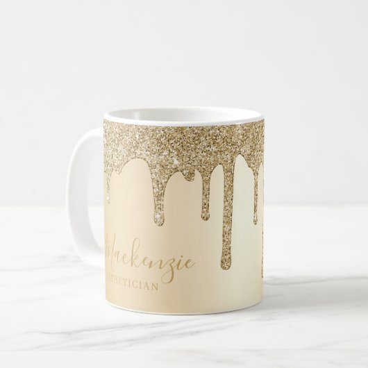 Personalisiert Chic Gold Sparkle Glitzer Tropfen Kaffeetasse (Vorderseite Links)