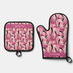 Personalisiert Chic Luxury Pink Glam Muster Ofenhandschuh & Topflappen-Set
