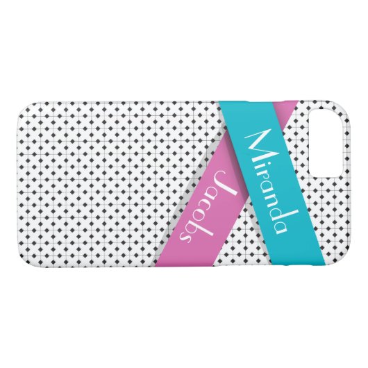 Personalisiert Chic Schwarz-weiß Blue Pink Ribbons Case-Mate iPhone Hülle (Rückseite (Horizontal))