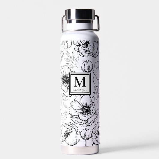 Personalisiert Chic Schwarz-weiß Monogram Trinkflasche (Rückseite)