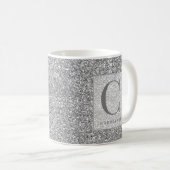 Personalisiert Chic Silver Glitzer Blende Monogram Kaffeetasse (VorderseiteRechts)