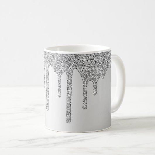 Personalisiert Chic Silver Sparkle Glitzer Tropfen Kaffeetasse (VorderseiteRechts)