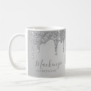 Personalisiert Chic Silver Sparkle Glitzer Tropfen Kaffeetasse