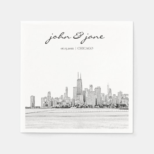 Personalisiert Chicago Skyline Cocktail Napkin Serviette (Vorderseite)