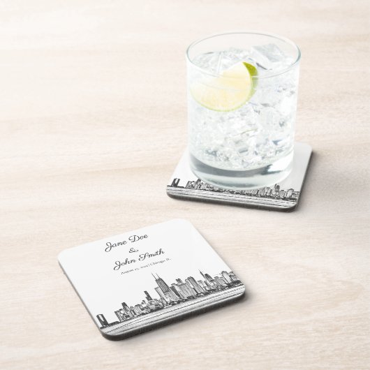Personalisiert Chicago Skyline Getränkeuntersetzer (Rechte Seite)
